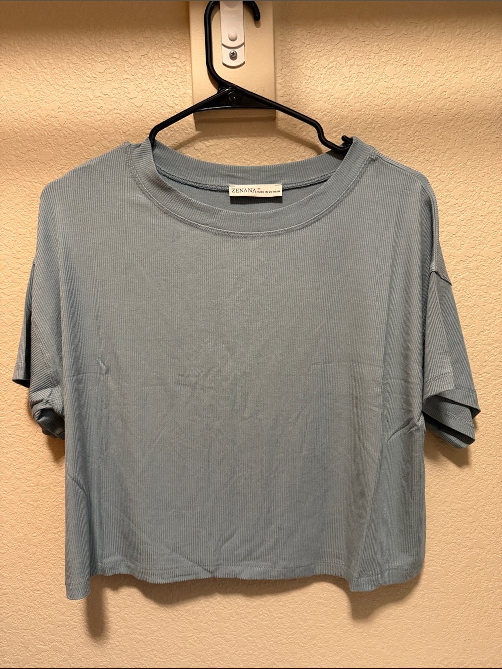 Zenana Outfitters Dusty Blue Ribbed Cropped Tee - Women's Top